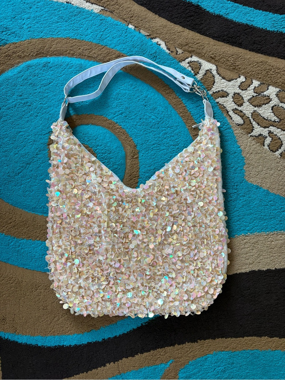 Iridescent Sequin Shoulder Bag - Pink Cream